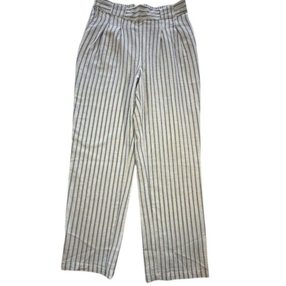 Deja Bleu Navy & White Striped 100% Cotton Pull On Straight Leg Pants- Size M